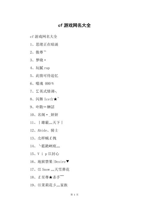 cf取什么名字好听?cf起名字?