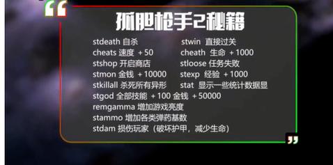 孤胆枪手怎么开秘籍